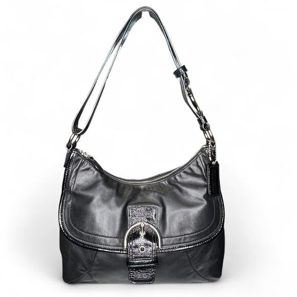 COACH #19580 Black Leather Soho Flap Convertible Satchel Crossbody Handbag - Picture 1 of 8